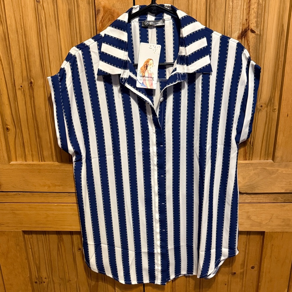 Navy and White Striped Blouse